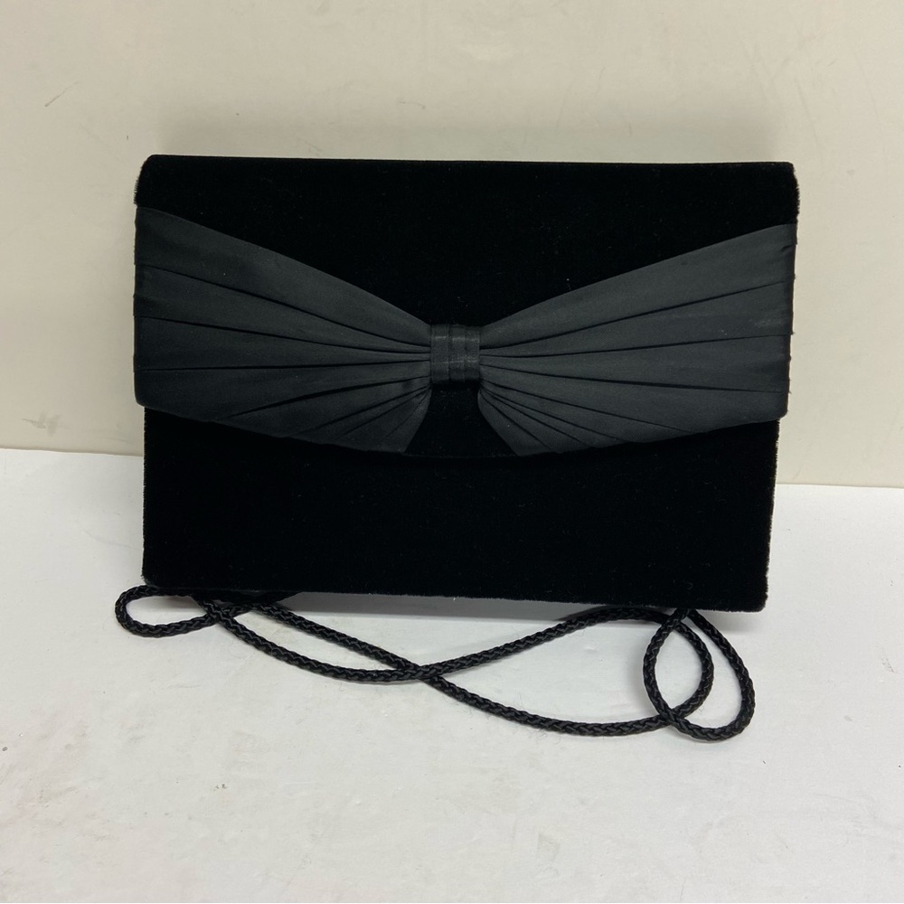 Black Velvet Evening Bag With Satan Bow Crossbody 8x6”